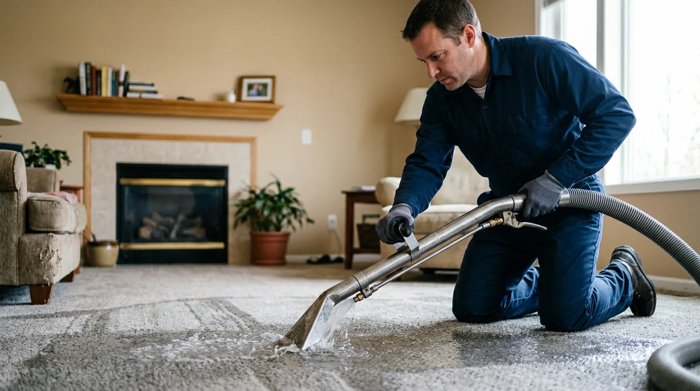 Water damage restoration technician working near Riverton, IL
